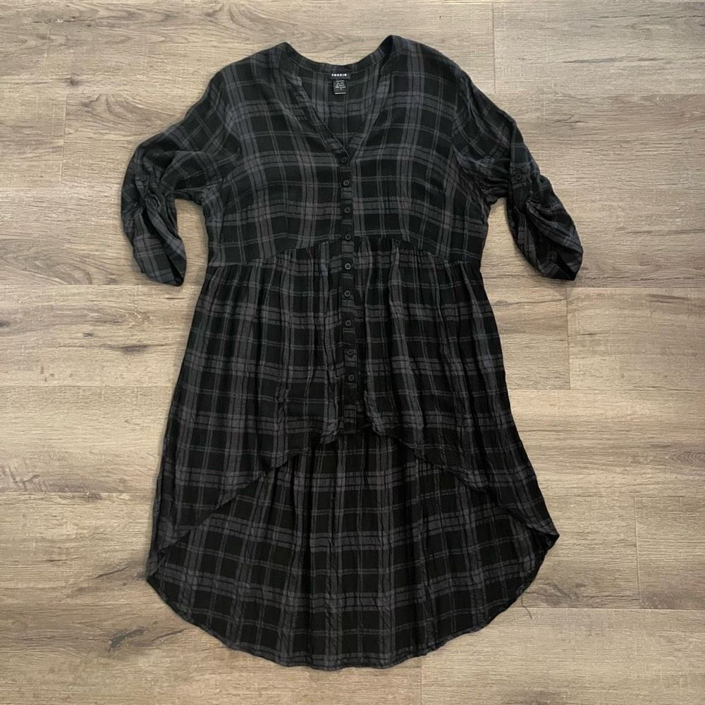 torrid Black Plaid Long Sleeve High-Low Tunic Dress